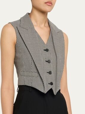 McQueen Upturned Lapel Single-Breasted Houndstooth Vest